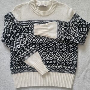 LOFT Black and White Crewneck Sweater Nordic Design Women's Size M